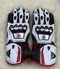 Track Style Leather Motorcycle Gloves Dainese Racing Inspired White Black Red Gauntlet Gloves