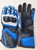 Blue Alpinestars Leather Gloves - Motorcycle Racing Gloves - Protective Motorcycle Gear