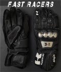 Kawasaki All Black Motorbike MOTOGP Racing Leather Gloves - Made In Genuine Cowhide Leather - With Free Shipping