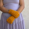 Womens fingerless gloves yellow mustard wool blend knitted texting mittens Fall trends Thanksgiving Christmas handmade gift for for her
