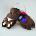 Brown Faux Fur Handpaws with Colorful Spot Paw Pads – Plush Cosplay Animal Gloves, Furry Costume Accessory for Festivals, Parties, and Gifts
