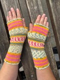 Colorful Wool Fingerless Gloves – 100% Hand-Knitted Warm Striped Mitts – Sustainable Cozy Gift for Her – Soft Woolen Winter Accessory