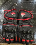 Ducati Corse Racing Style Leather Motorcycle Gloves | Black Red Biker Riding Gloves with Knuckle Armor Protection | Sportbike Gear