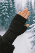 Black merino angora fingerless gloves warm knit mittens soft winter accessory cozy handmade gift for her thermal mitts