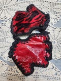 Leather fingerless red gloves woman