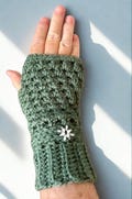 Handmade Crochet Fingerless Gloves Green Mitts