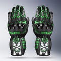 Joker Kawasaki Green Motorbike Race Gloves, Motorcycle Leather Race Gloves, Digital Printed Leather Glove with Safety Armors for Men & Women