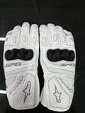 Alpinestars SP-8 V2 Style Motorcycle Gloves – White Leather Biker Gloves with Knuckle Armor | Racing Riding Gear for Men