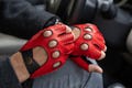 Men's FINGERLESS Gloves - RED-BLACK - hairsheep leather