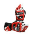Pure Cowhide | Kangaroo Leather Dainese Style Glove with Knuckle Protection – Black & White and Red Racing Gloves | Motorbike Racing Glove