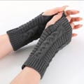 Pair Unisex Fingerless Knitted Acrylic Gloves, Cable Knit Arm Warmers, Casual Winter Accessory