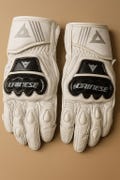 Dainese White Leather Motorcycle Racing Gloves – CE Certified Biker Gloves – Top Grain Cowhide Leather Motorbike Gloves with Armor & Padding