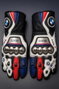 BMW M1000RR MotoGP Racing Leather Motorcycle Gloves – Genuine Cowhide Biker Gloves with Hard Knuckle Protection & Palm Sliders