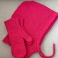 Fuchsia Balaclava Hood and Mittens, Merino Wool & Mohair, Unique Winter Gift for Her. Handmade Knit Gift Set'