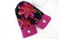 Upcycled SUEDE Palm felted wool sweater mittens embroidered floral fun and bright boiled wool warm lined gift for her woman's size L