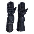 Handcrafted Black Leather Motorcycle Gloves - Long Cuff Riding Gloves with Armor Protection, Adjustable Zip for Men, Women, Cosplay