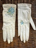 Pair of 1940’s Vintage white & floral blue Forget-me-nots gloves