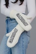 Ivory & Gray Game Day Mittens | Game Day Mittens | Fleece Lined Mittens | Neutral Mittens | Winter Mittens | Tailgating Mittens