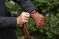 Men's WINTER Gloves - WALNUT - wool lined - deerskin leather