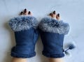 Fingerless Gloves Winter Gloves Blue Gloves Hand Warmers Warm Mittens Faux Fur Gloves Women's Accessories