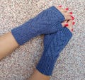 Hand Knit Wool Blend Fingerless Mittens | Women’s Warm Winter Gloves | Lace Knit Arm Warmers | Custom Color Texting Gloves