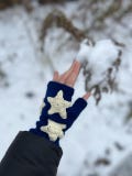 Coraline gloves Fingerless blue with white stars Gloves, Hand-Knitted Merino Wool accessories Woman Teen Christmas gift