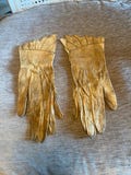 Antique - 1910's - Collectible - Ladies Tan Calfskin Gloves - Rare - Embroidered - Well Worn - Collectible - Extra Small - Unlined