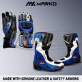 Men Suzuki GSX-R Blue Leather Motorcycle Racing Gloves and Boots, Armored, Custom Motorcycle Gears