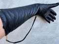 Elisabetta Franchi Black Leather Gloves Women’s 7.5/S, Long Opera-Length Zip Gloves with Wool Lining, Luxury Italian Designer