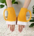 Beer Mug Gloves Funny Fingerless Knit Gloves – Dad Gift, Fathers Day Present, Oktoberfest Costume Accessory, Beer Lover Gag Gift for Men