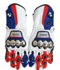 BMW Motorcycle Motorbike Racing Kangaroo/Cowhide Leather Gloves BMW Motorrad Riding Gant White, Red& Blue Combination
