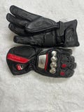 Ducati Corse Motorcycle Racing Leather Gloves - Black Red - Protective