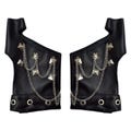 Women’s Black PU Leather Fingerless Gloves with Studs and Chain – Gothic Punk Rock Biker Festival Gloves