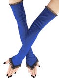 Velvet gloves blue extra long fingerless formal womens arm warmers, over elbow gloves opera gothic goth sleeves xs - 3xl