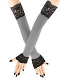 Elegant Grey Fingerless Gloves Evening, With Black Lace Trim Opera Arm Warmers xs - 3xl