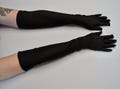 Vintage OPERA length BLACK Women's Gloves stretchy nylon costume halloween