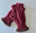 Womens Fingerless Gloves, in Rose Pink , Hand Knit, with colorful, yarn edge and cable accents Seed stitch palm. Texting gloves.