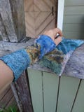 Felt fingerless gloves, multicolor wool mittens, unique gift for her