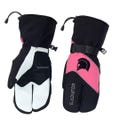 Handmade Black and White Split-Finger Ski Gloves - Winter Snowboard Gloves, Cold Weather Mittens with Adjustable Strap