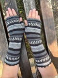 Gray and Black Striped Wool Fingerless Gloves – Fair Isle Knit Arm Warmers – Cozy Winter Accessories – Handmade Gift for Her