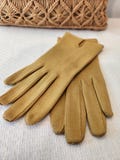 Vintage Golden Rod Leather and Nylon Gloves Gold Wrist Length Gloves
