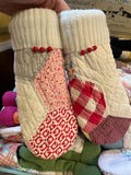 Red and White Hex Quilt Mittens