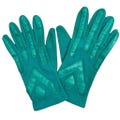 Vintage 80s 90s teal green stretchy leather detail sporty short wrist length driving gloves OS