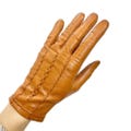 Vintage Paris Glove warm brown cognac leather chain stitch driving gloves 7 1/2