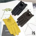 Unisex Classic Leather Driving Gloves with Breathable Perforated Design, Snap Wrist Closure, Comfortable Fit in Black, Brown & Yellow