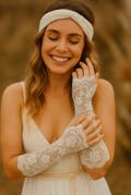 White Lace Fingerless Bridal Gloves - Long Wedding Gloves For Bride, Vintage Boho Lace Gloves - Bridal Shower & Bachelorette Accessories