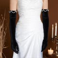 Black Velvet Beaded Opera Gloves – Elegant Vintage Hepburn Style Long Bridal Gloves for Wedding, Formal Evening Party, Cocktail & Stage