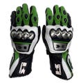 Kawasaki Racing Motorcycle  Gloves, Black Green White Cowhide Leather, MotoGP Track Riding Gloves, Protective Motorbike Gear for Men & Women