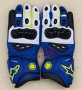 Alpinestars Blue White Neon GP Pro Style Racing Gloves | Genuine Leather Protective Knuckle Moto Gloves | Track & Street Motorcycle Gear