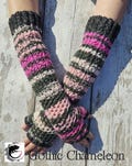 Hand Knitted Long Elbow Length Arm Warmers Gloves Pink White Gray